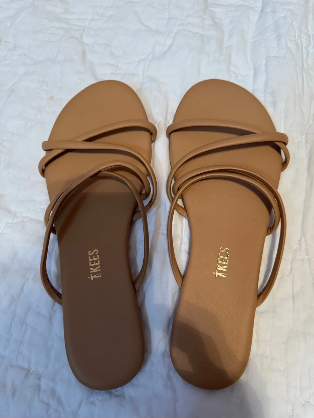TKEES Slim Double-Strap Slide Sandals in Tan size 8 New - Picture 1 of 4